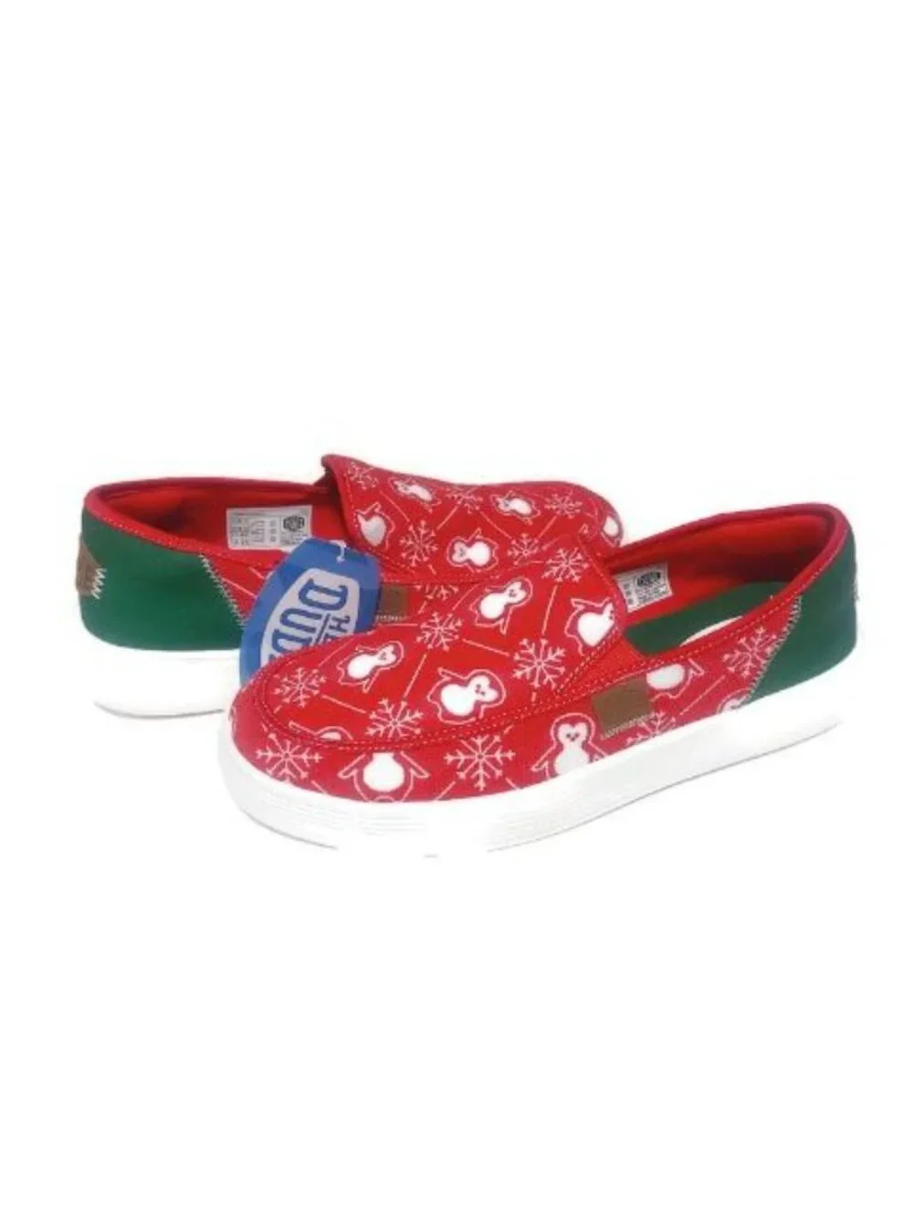 Hey Dude Sunapee Mens Size 11 Red White Penguin Casual Shoes Slip On Loafers Tee